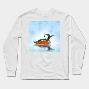 Hooded Merganser duck on water with reflection. Long Sleeve T-Shirt